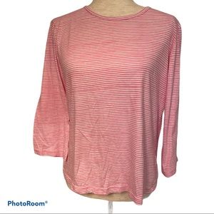 THREE ISLANDS TOP TEE PINK WHITE STRIPE SIZE M